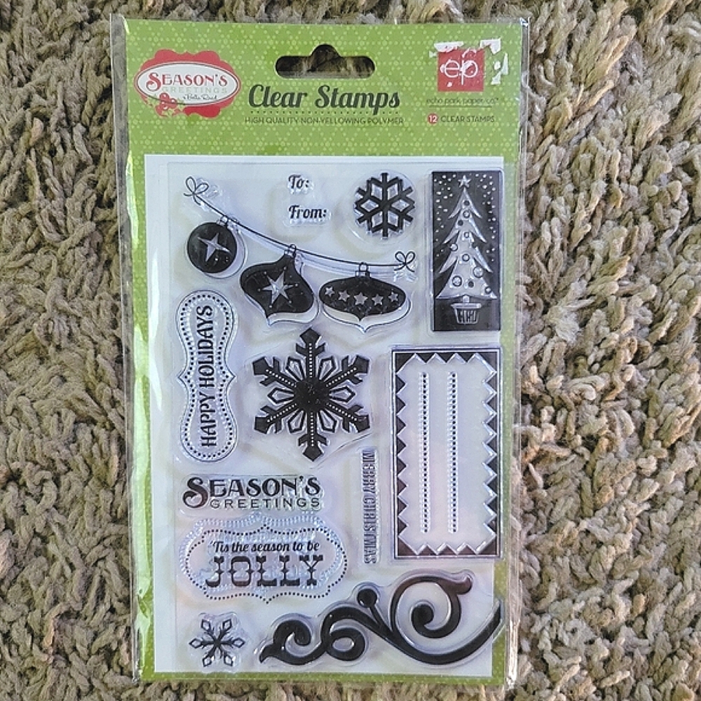 Echo Park Paper Seasons Greetings 12 Clear Stamps  Greetings Decoration Crafts